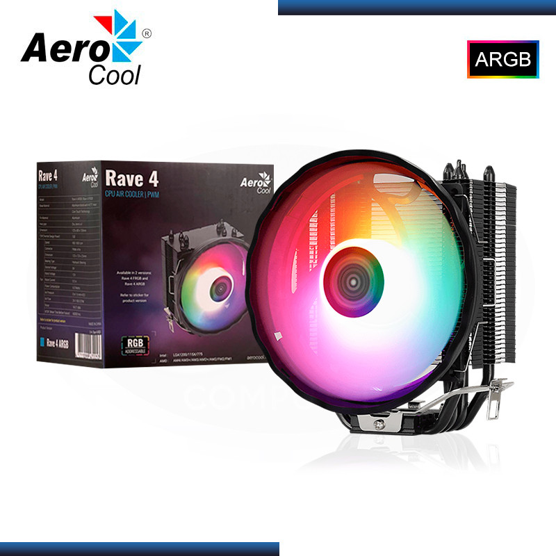 aerocool-rave-4-argb-black-refrigeracion-aire-amdintel-pn4711099472253 DISIPADOR AEROCOOL RAVE 4 ARGB INTEL Y AMD - Imagen 1