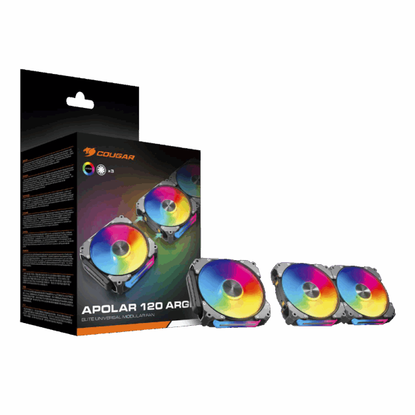 KIT VENTILADORES COUGAR 120 APOLAR ARGB INVERSO MAGNETICOS NEGRO Y BLANCO