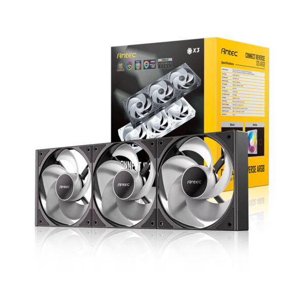 KIT VENTILADORES X3 ANTEC CONNECT 120 INVERSO ARGB BLANCO Y NEGRO